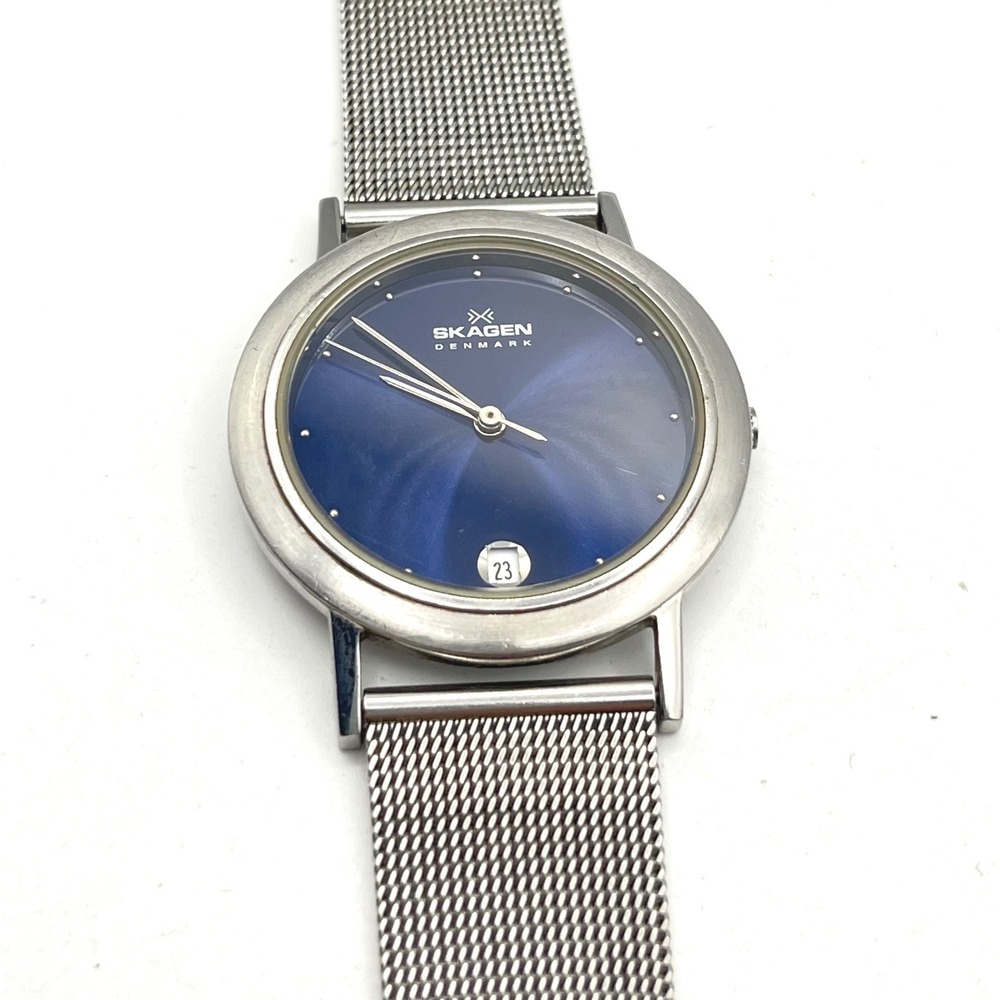 Skagen Denmark 16LSSN Mens Watch Blue Sunray Dial Stainless Steel Mesh Band
